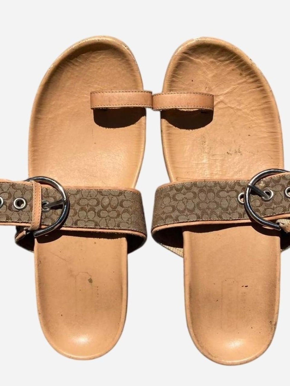 Coach Monogram Canvas Strap Slide Sandals - Tan